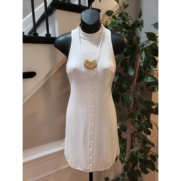Sequin Hearts Sheath Dress Women's Small White Embroidered Floral Halter Neck - Picture 1 of 9